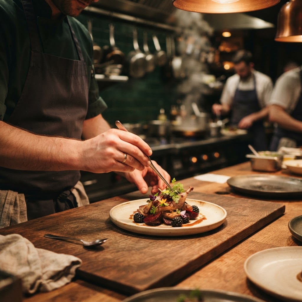 Chef at work in a professional kitchen